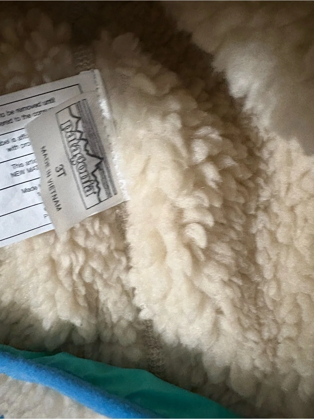 Patagonia Reversible Kids Jacket in Teal, Mustard & Cream Tribbles 3T